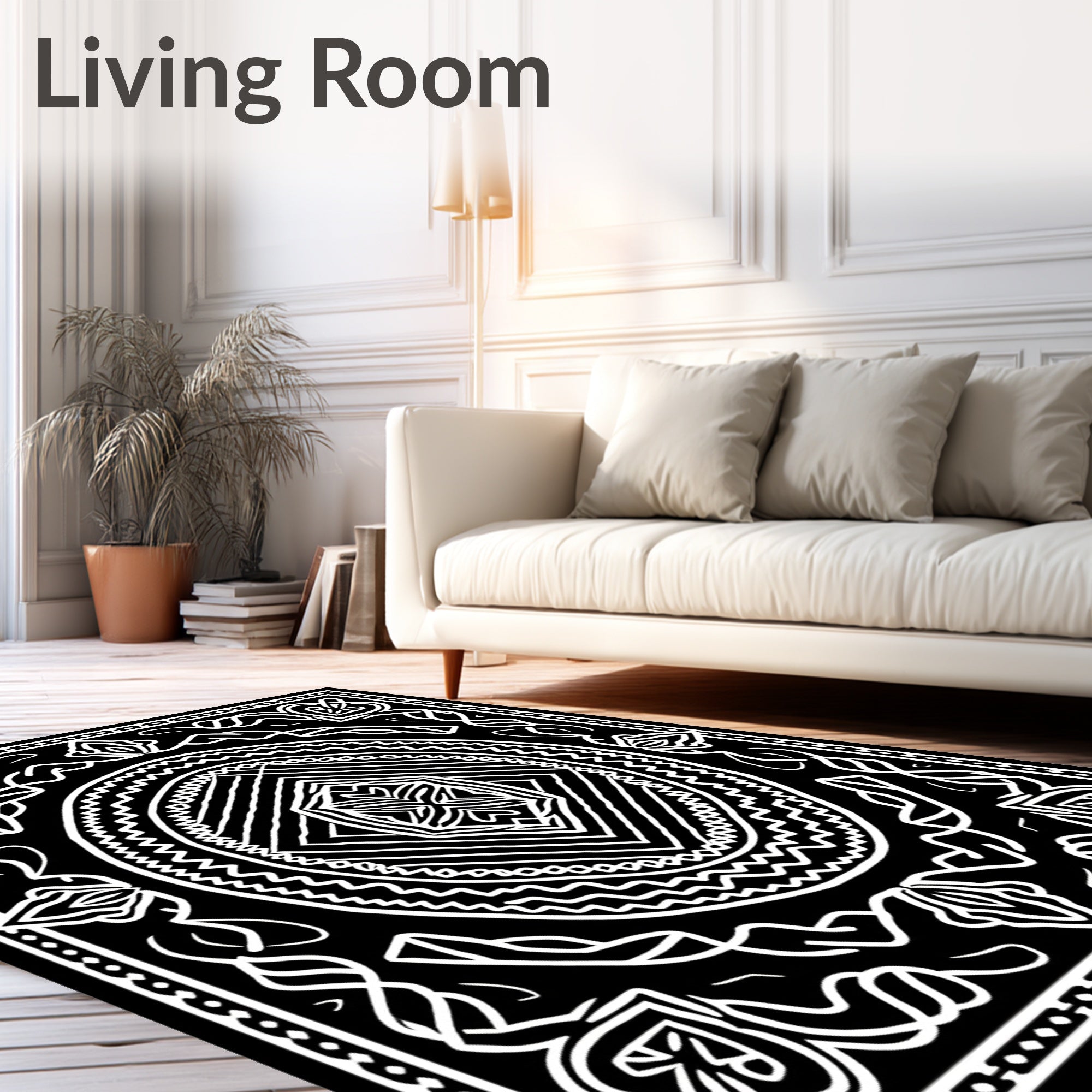 Monochromatic Abstract Geometric Mandala Design Rug