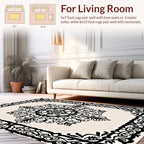 Ornate Black White Medallion Design Rug