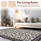 Ornate Black and Cream Scrollwork Rug