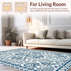 Intricate Blue Floral Patterned Art Deco Rug