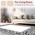 Classic Scrollwork Black White Border Rug