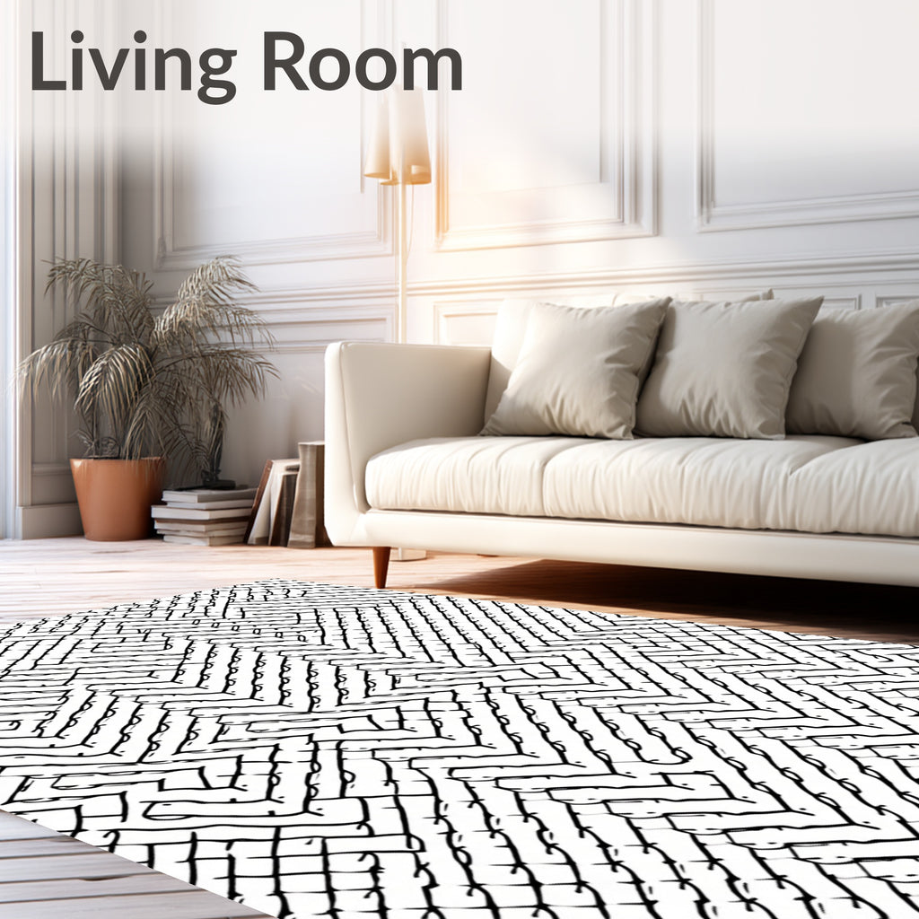 Monochrome Zigzag Interlocking Blocks Rug