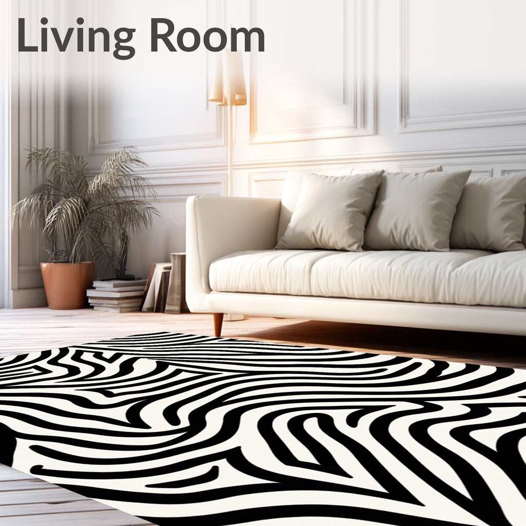 Bold Black White Abstract Stripes Rug