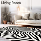 Bold Black White Abstract Stripes Rug