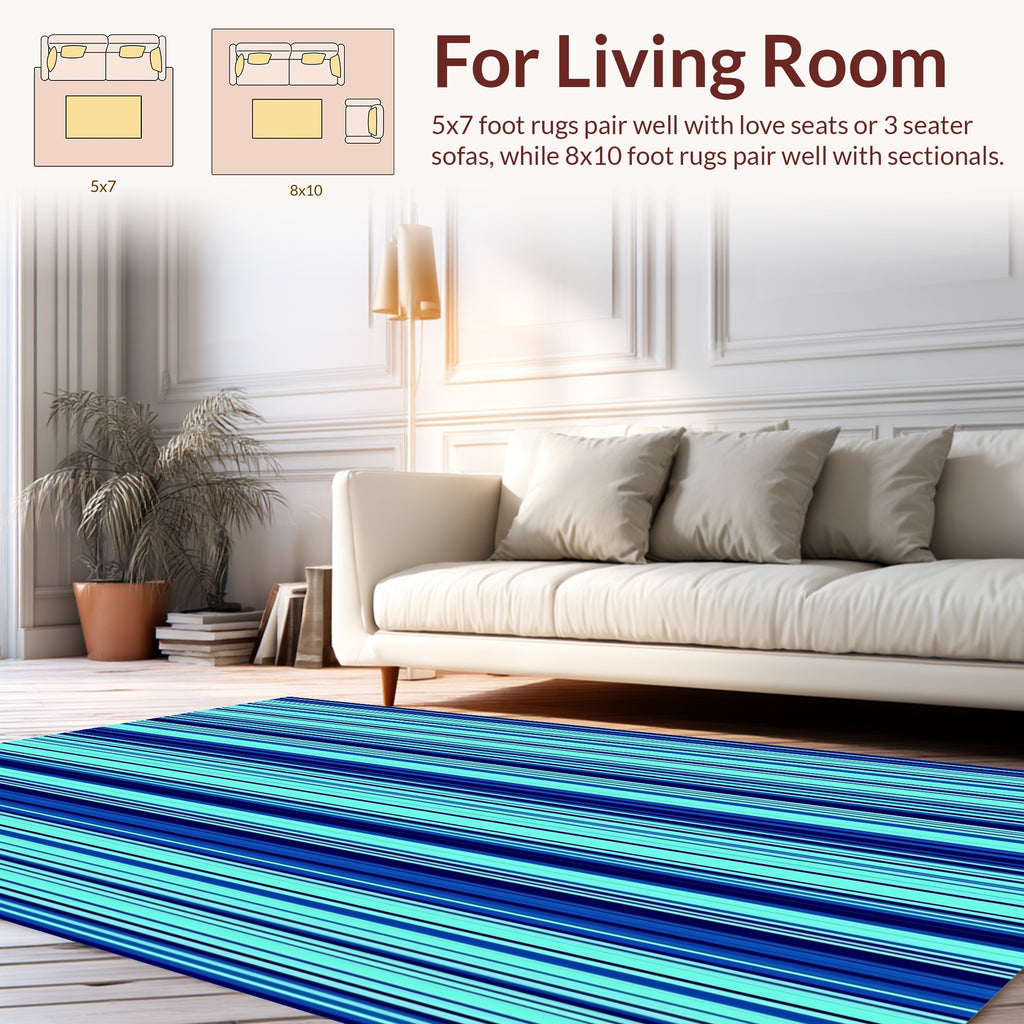 Bold Blue Striped Pattern Rug
