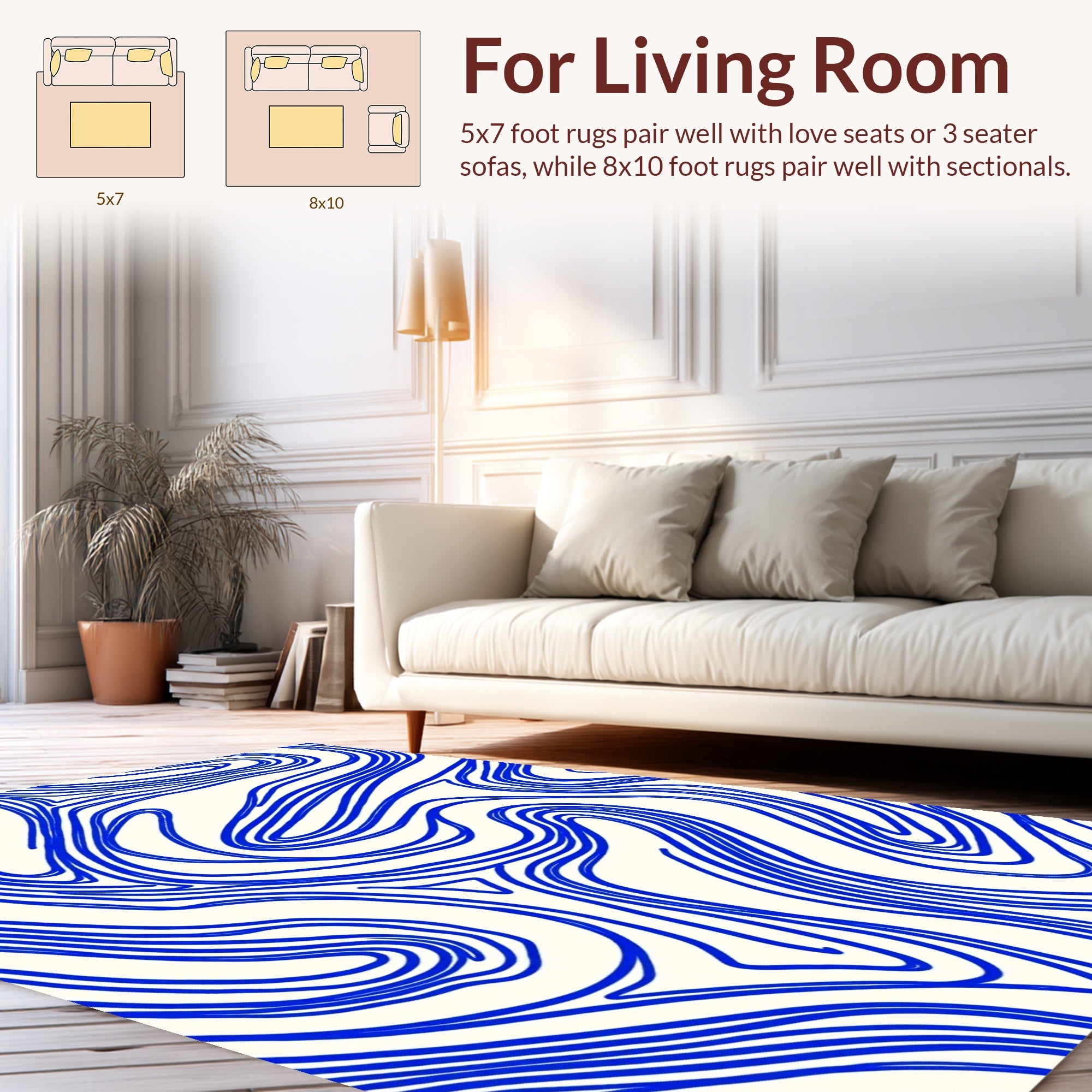 Abstract Blue Swirls Pattern Accent Rug