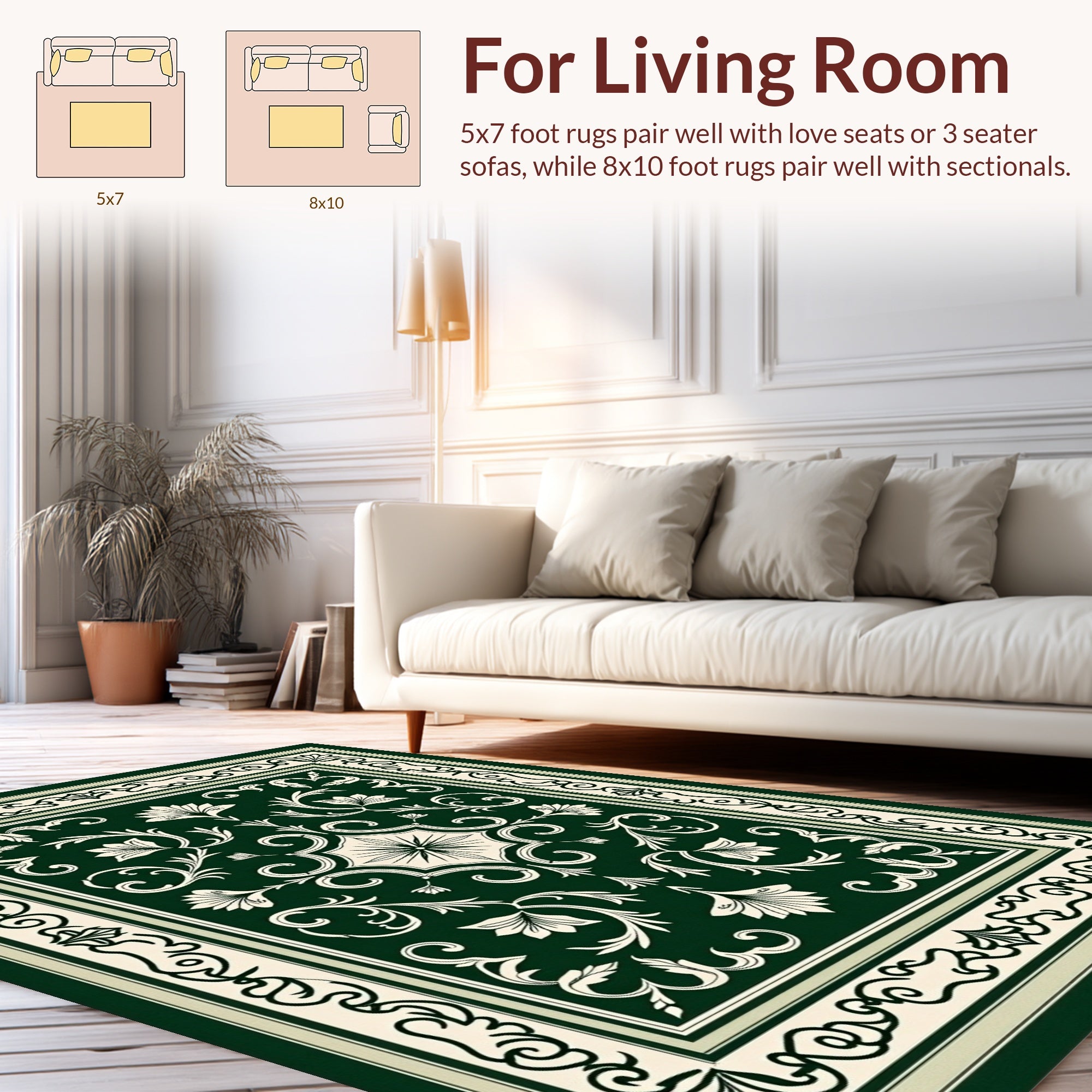 Elegant Green Floral Scrollwork Pattern Rug