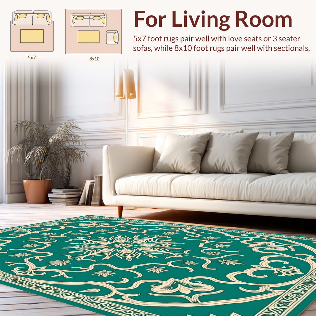 Ornate Teal Floral Medina Design Rug