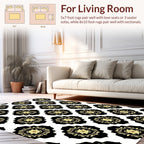 Black Gold Floral Quatrefoil Pattern Rug