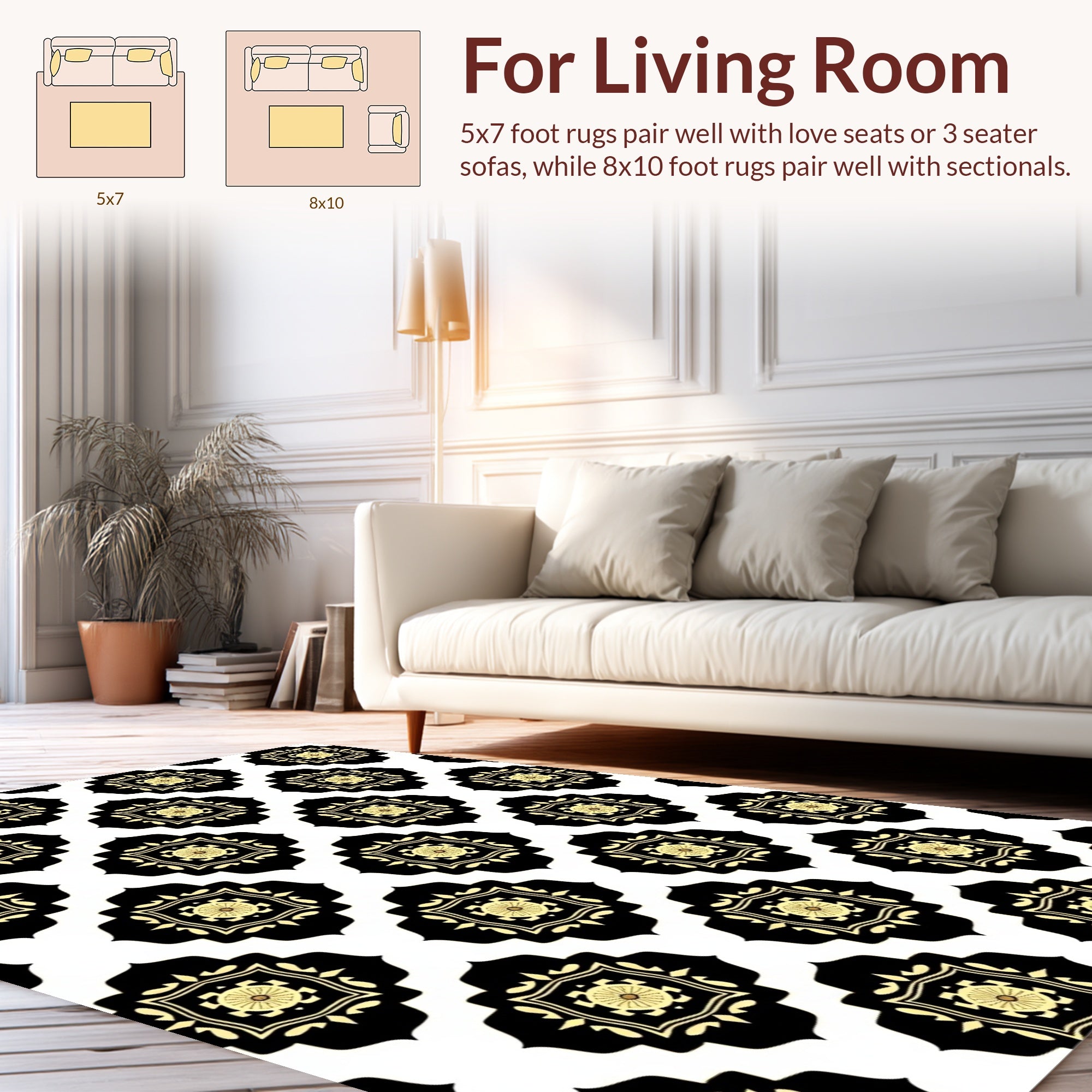Black Gold Floral Quatrefoil Pattern Rug