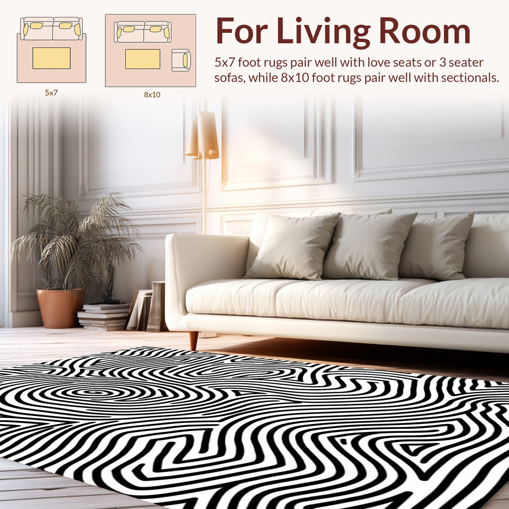 Black and White Abstract Contour Lines Rug