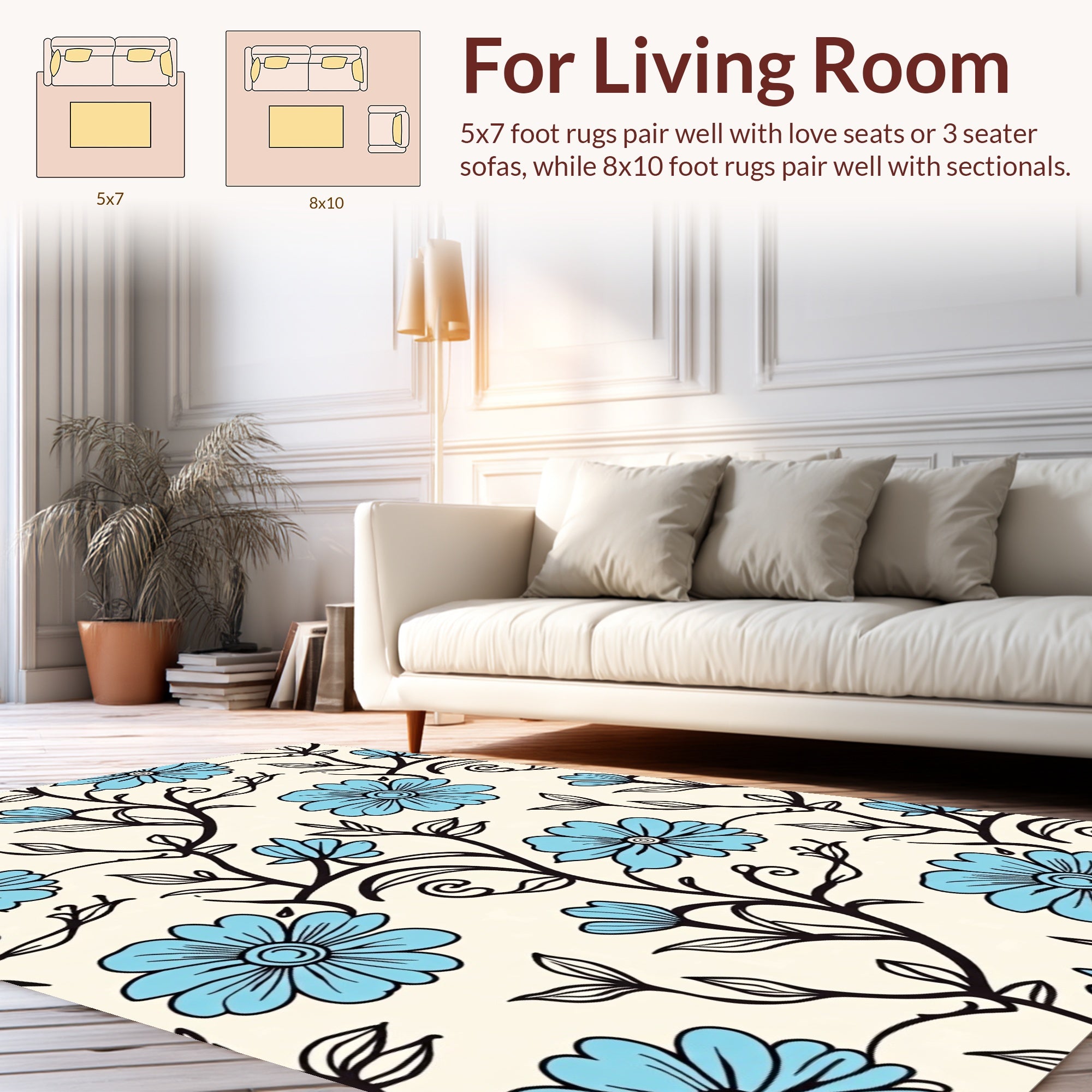 Blue Floral Swirl Pattern Rug