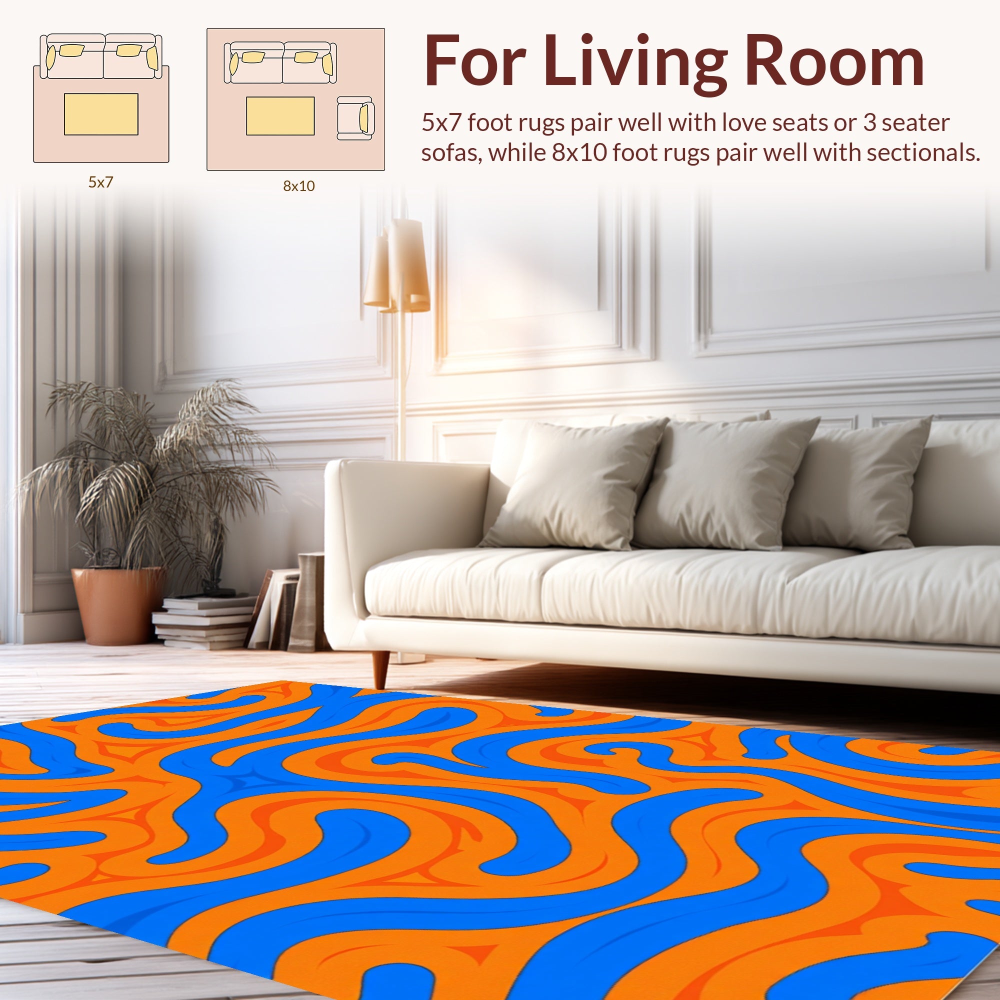 Bold Blue Orange Swirl Pattern Rug