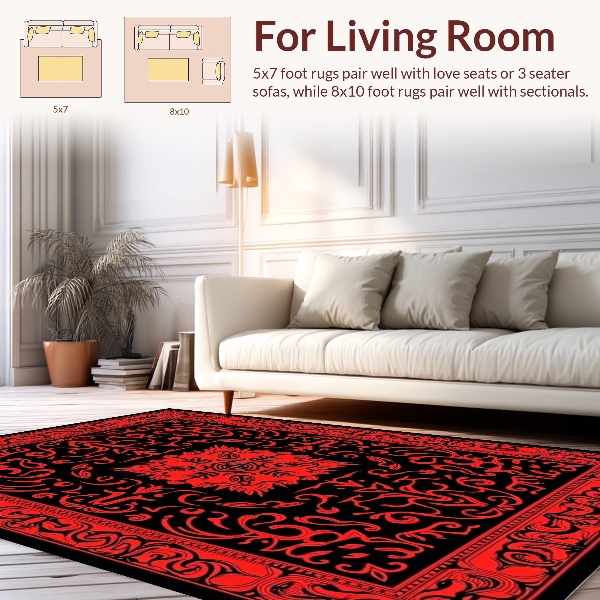 Red Black Ornamental Flourish Rug