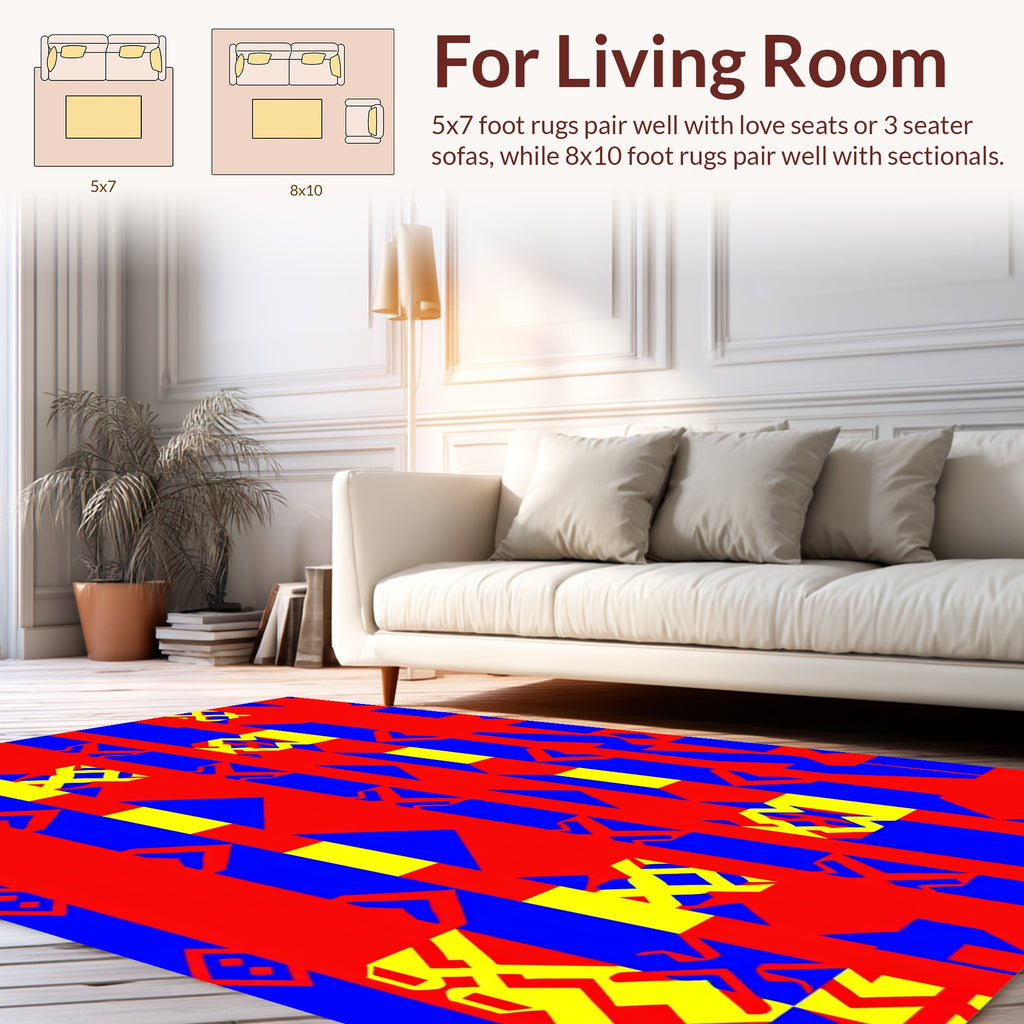 Abstract Geometric Red Blue Yellow Pattern Rug