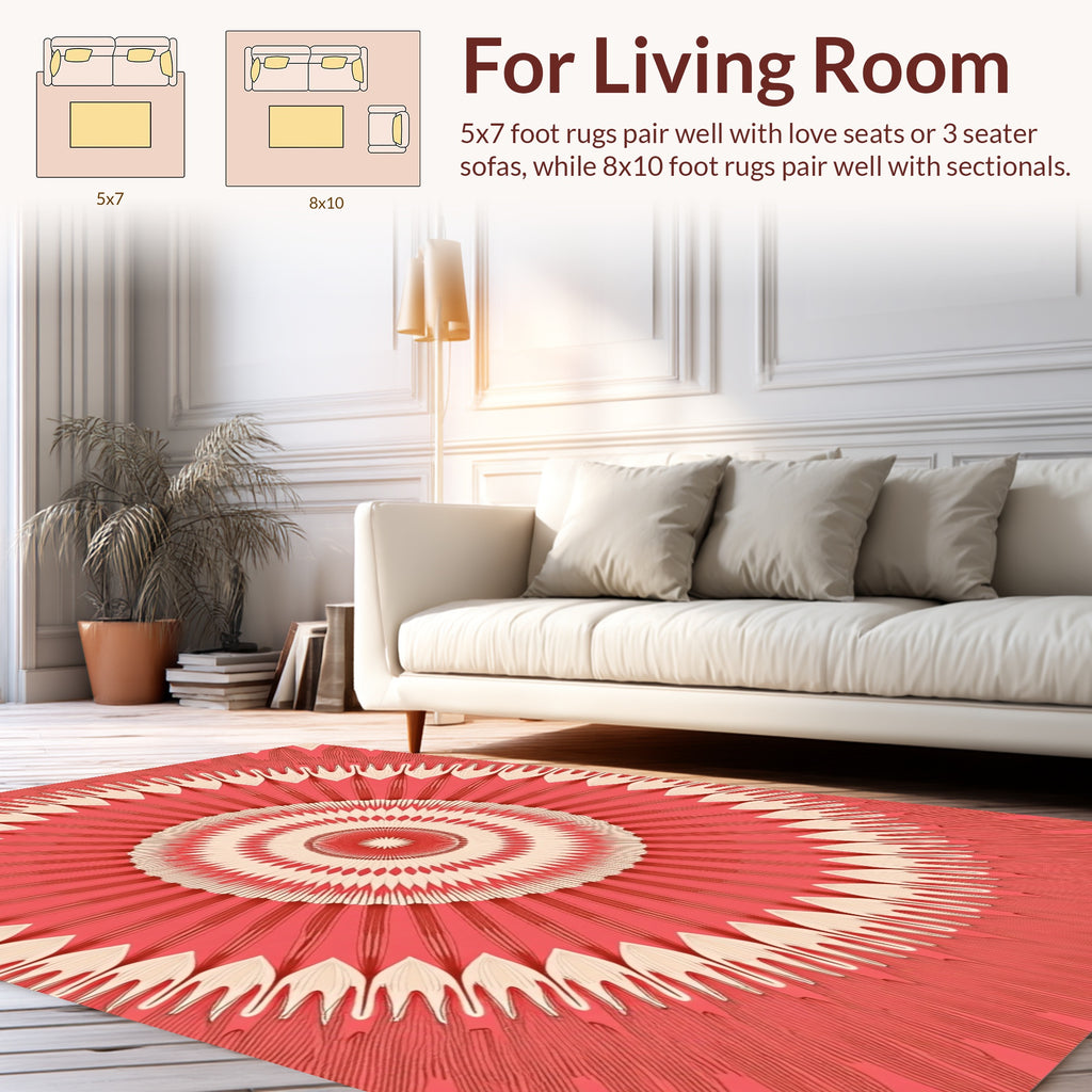 Radiant Coral Sunburst Pattern Rug