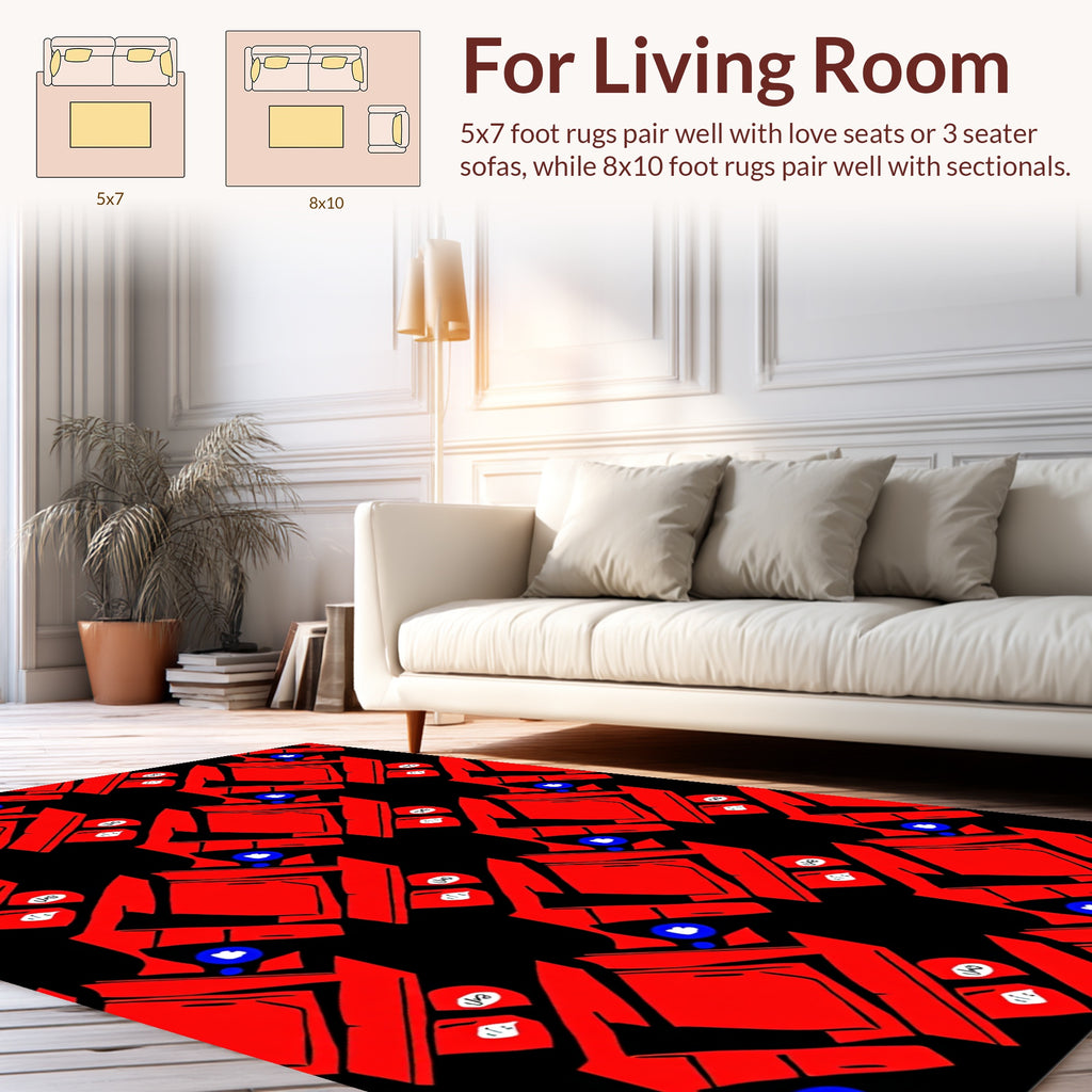 Bold Red Abstract Geometric Design Rug