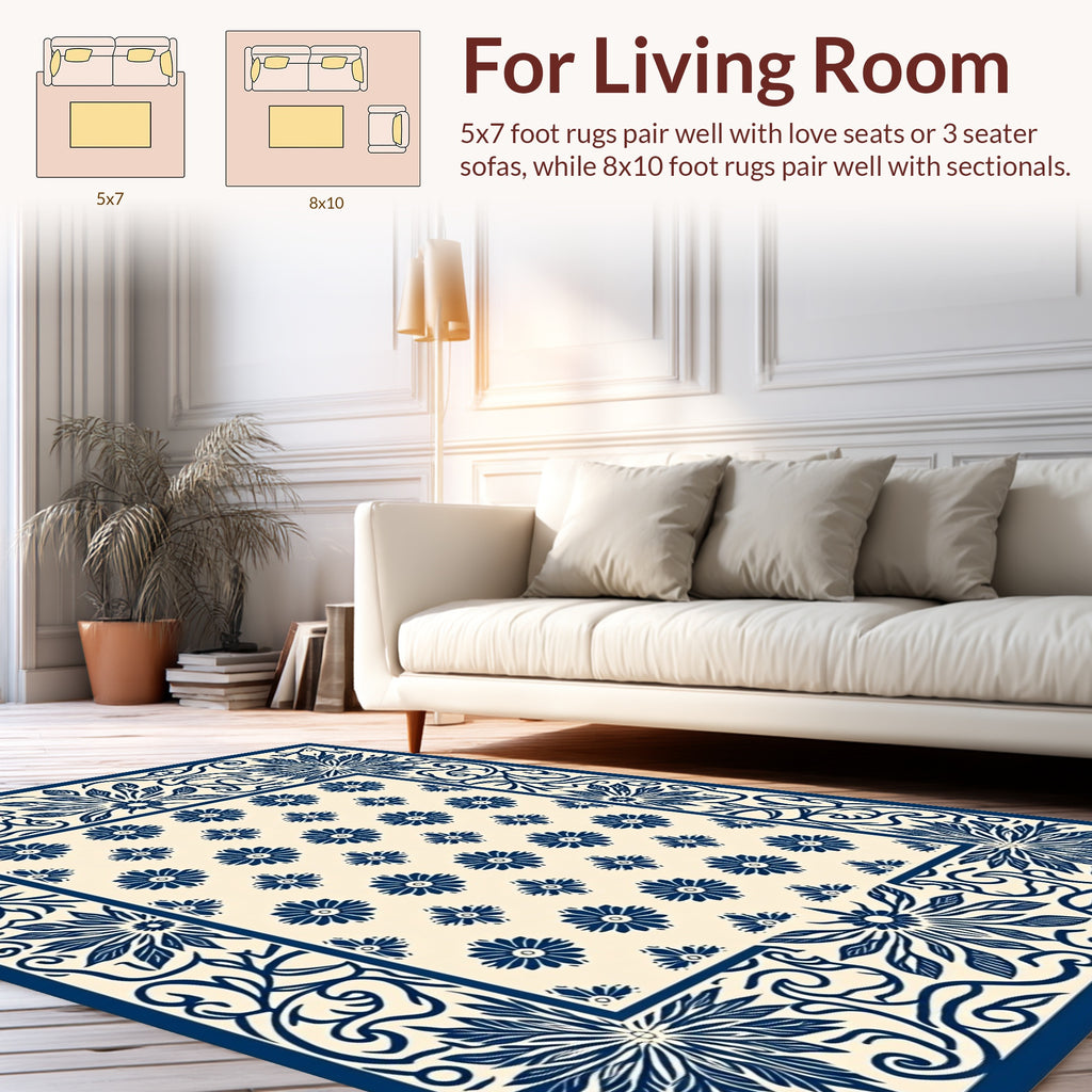 Classic Floral Bordered Cream Rug
