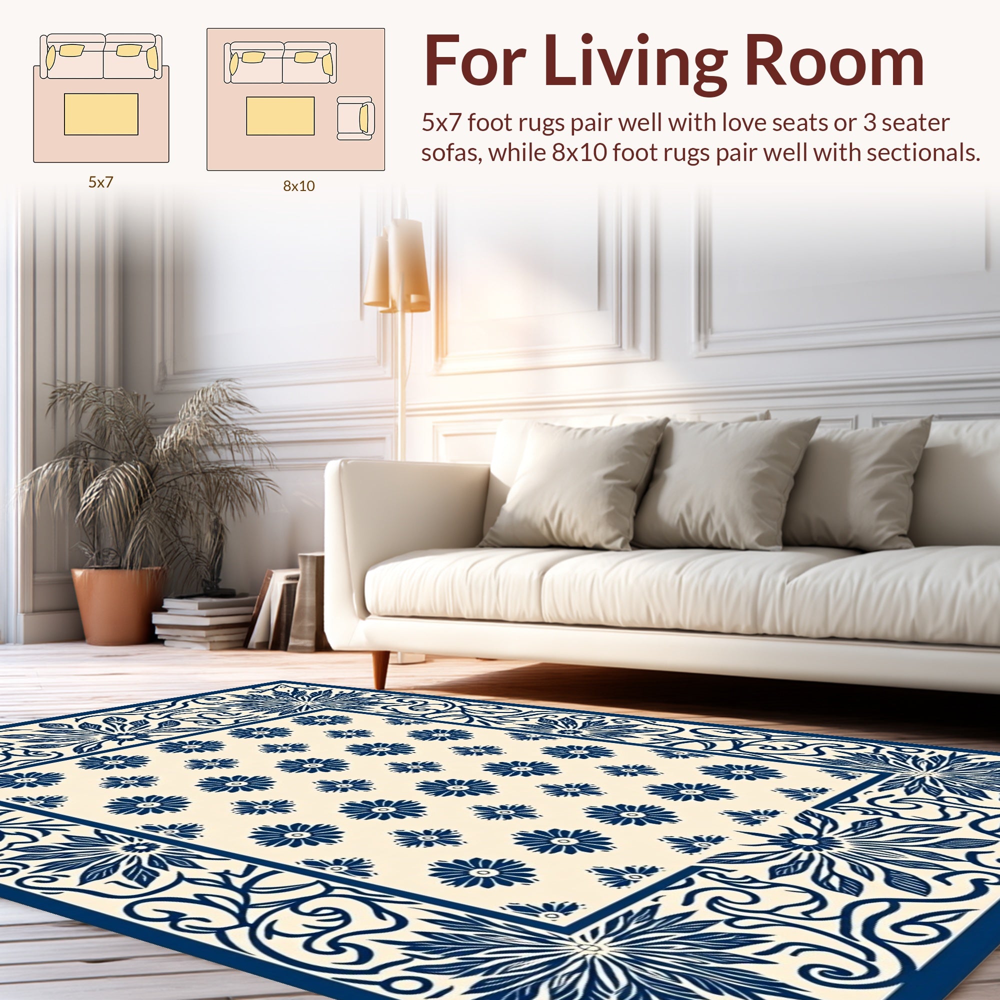Classic Floral Bordered Cream Rug