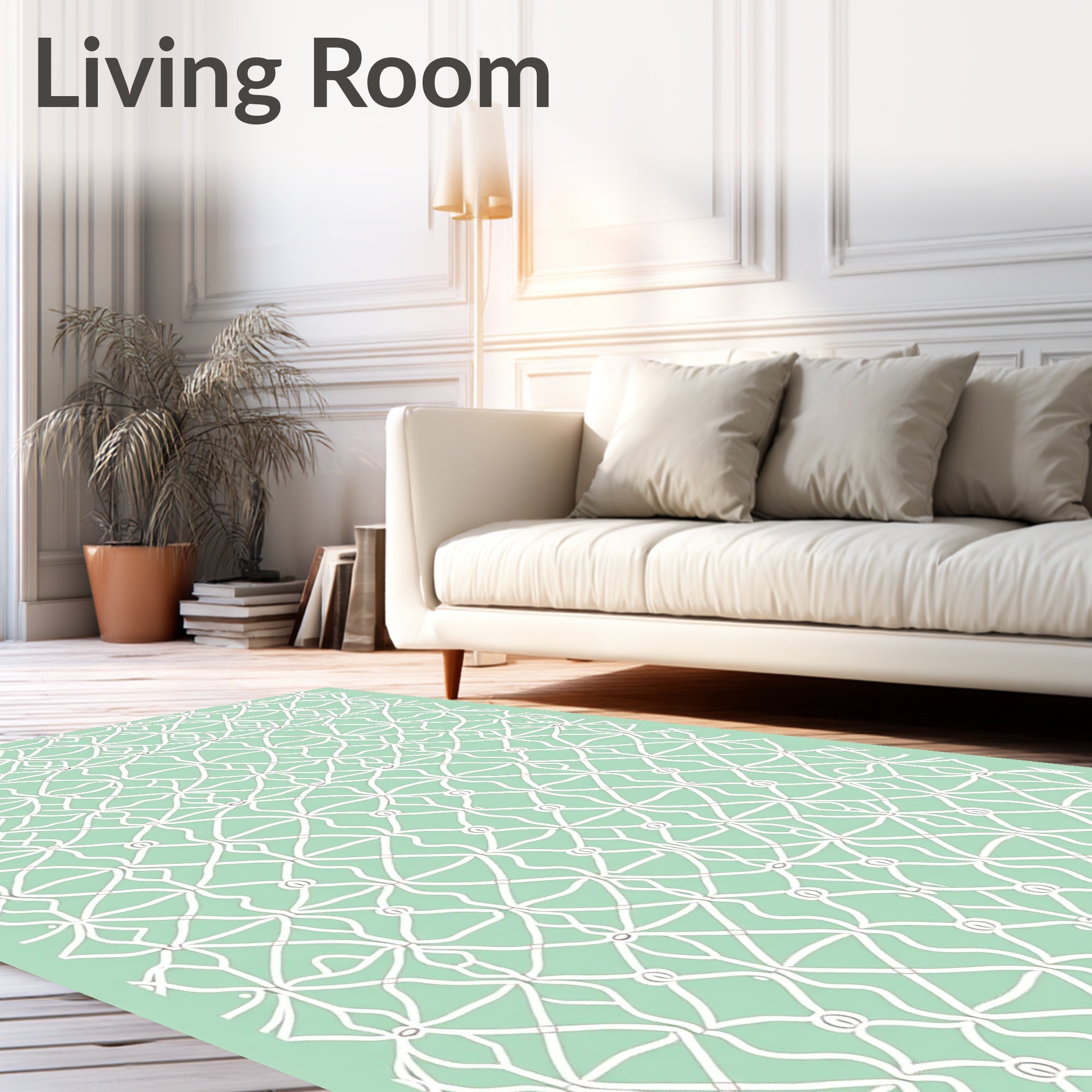 Mint Green Lattice Detailed Design Rug