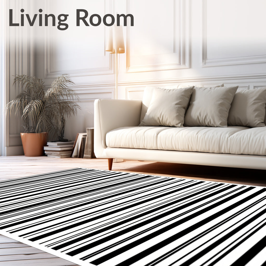 Minimalist Black White Stripe Pattern Rug