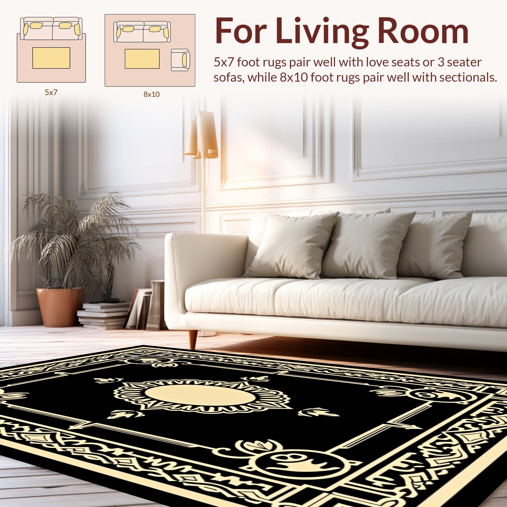 Art Deco Style Black Gold Frame Design Rug
