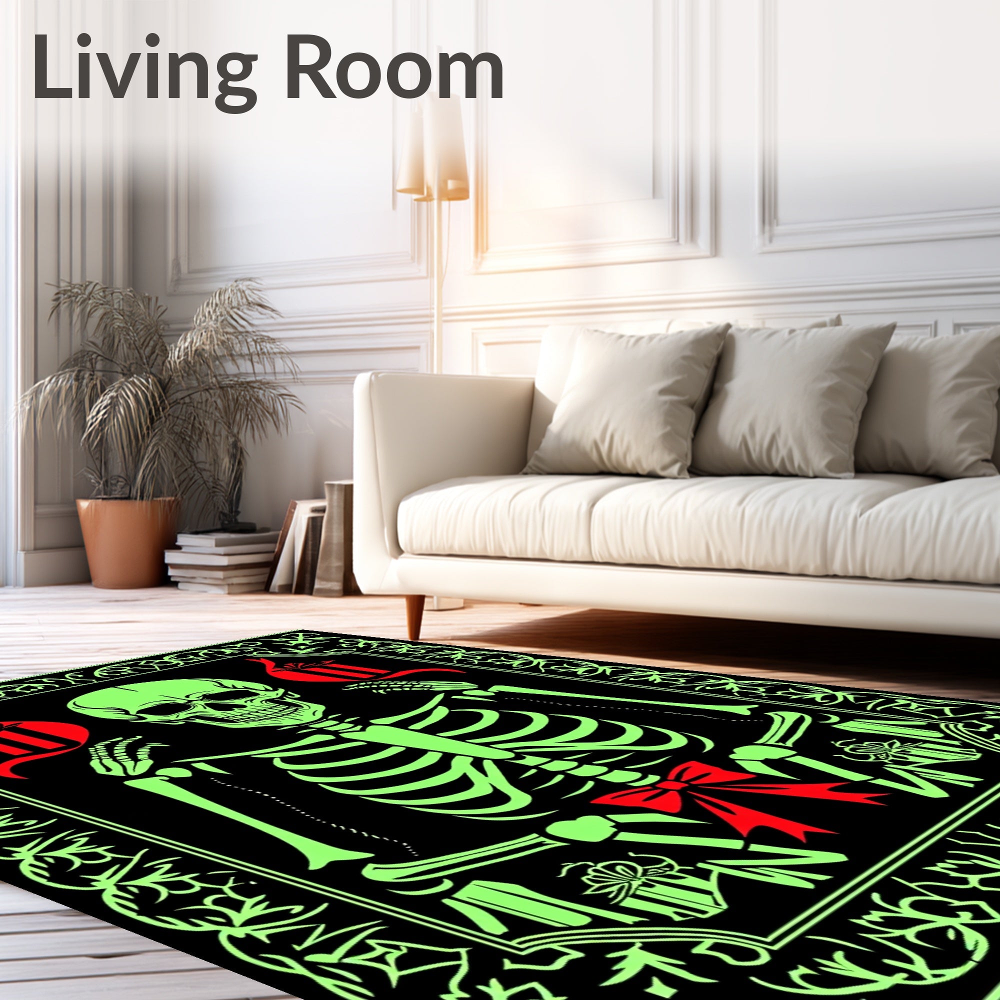 Bright Neon Skeleton Red Gift Ribbon Rug