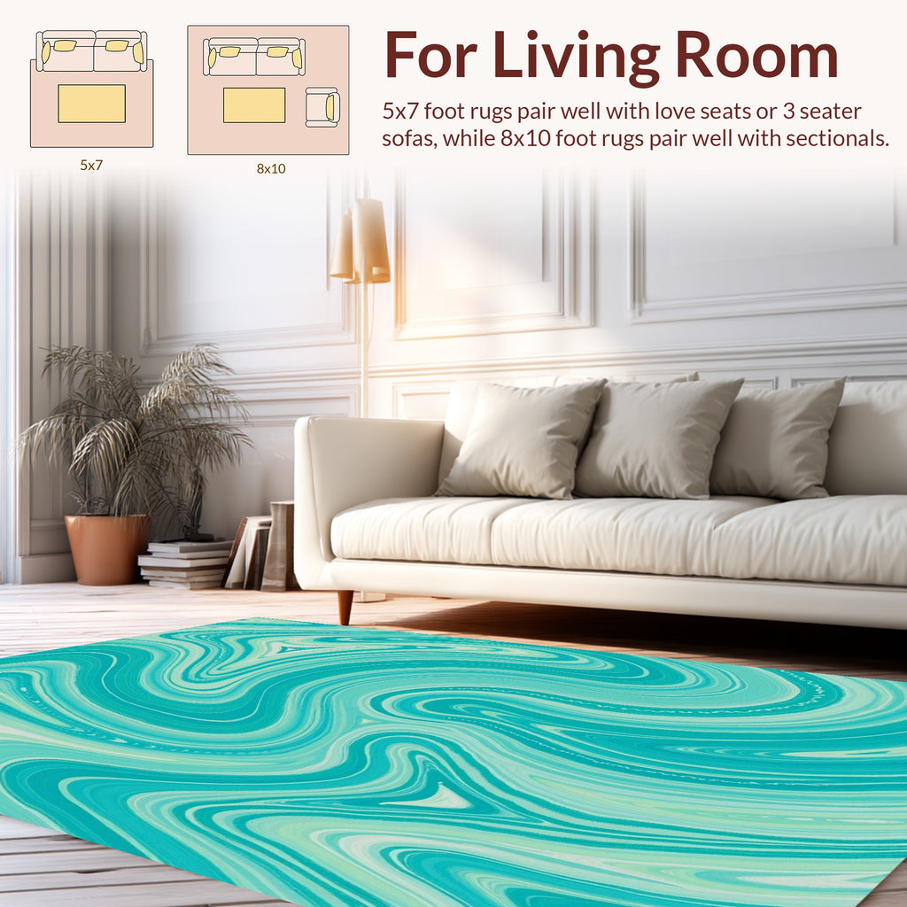 Teal Fluid Wave Swirl Rug