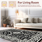 Classic Floral Motif Black White Rug