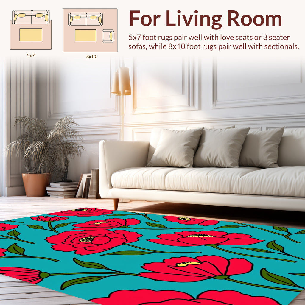 Bold Red Poppy Floral Pattern Rug