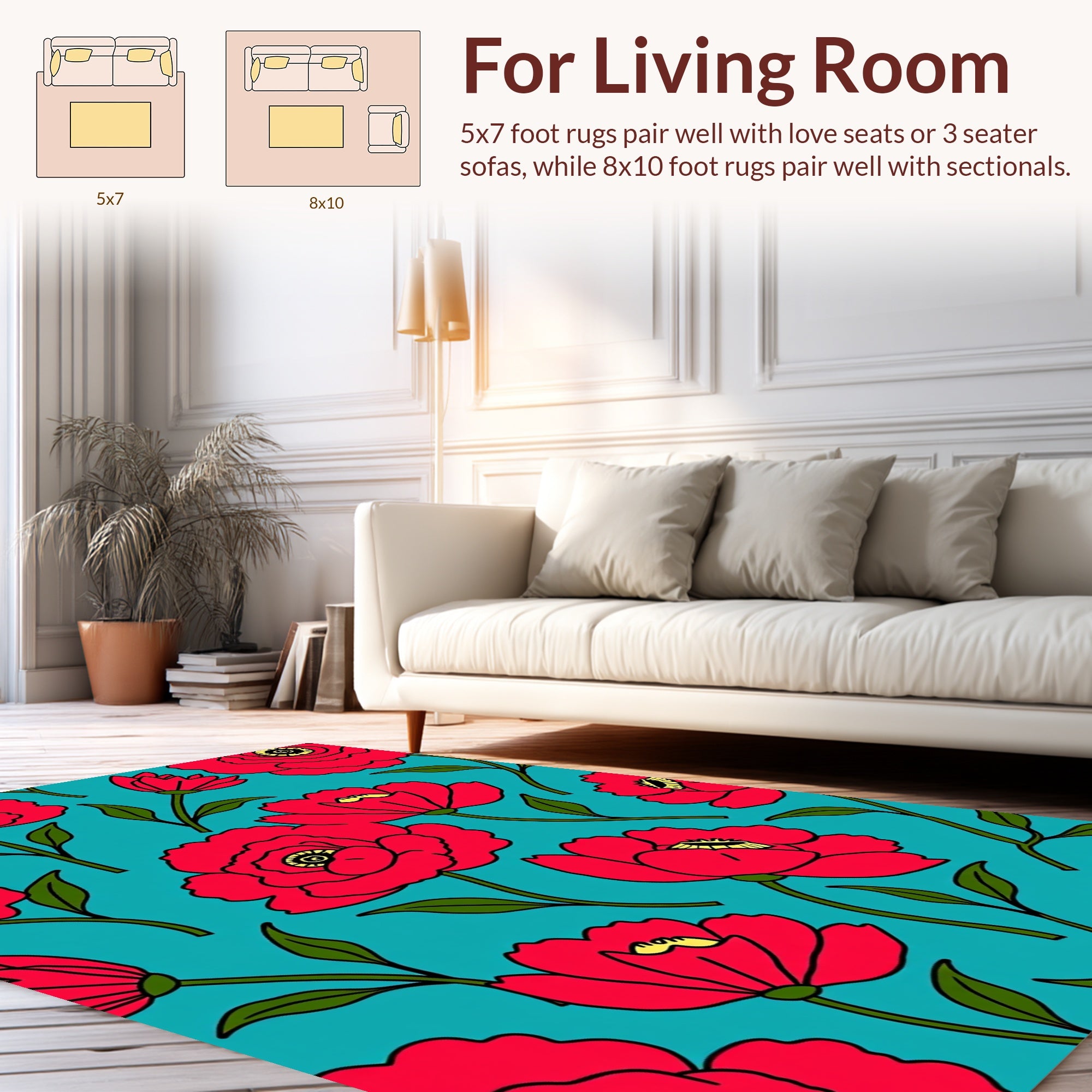 Bold Red Poppy Floral Pattern Rug