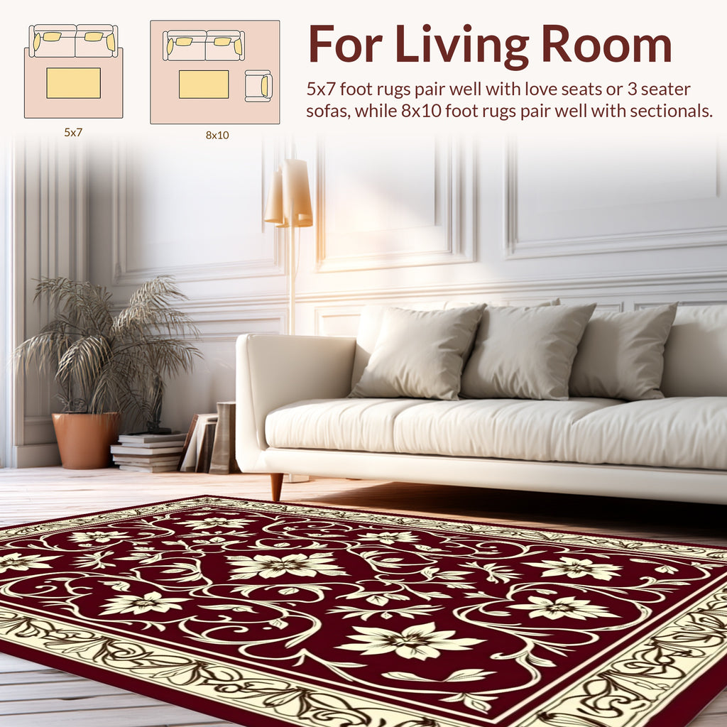 Ornate Floral Vine Border Rug