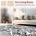 Black White Classic Floral Damask Rug