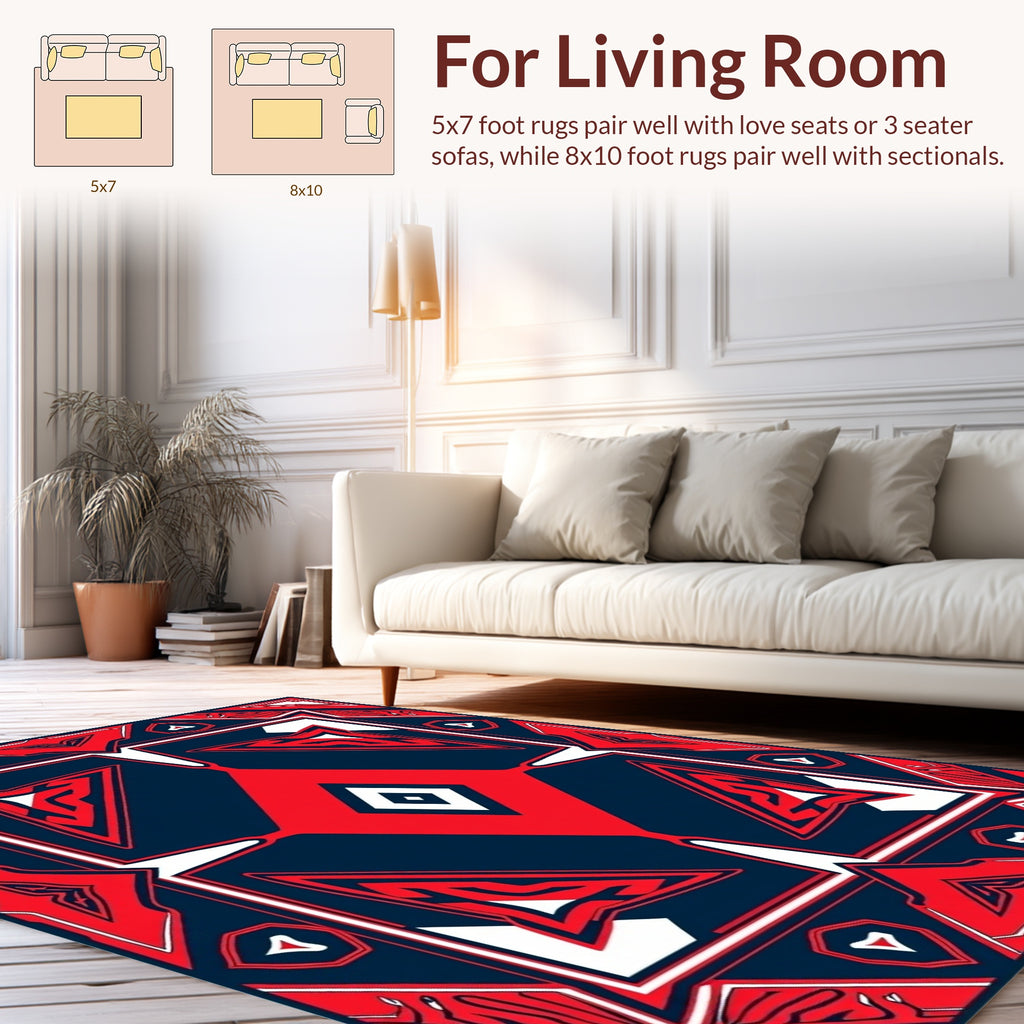 Abstract Red Blue Geometric Pattern Rug