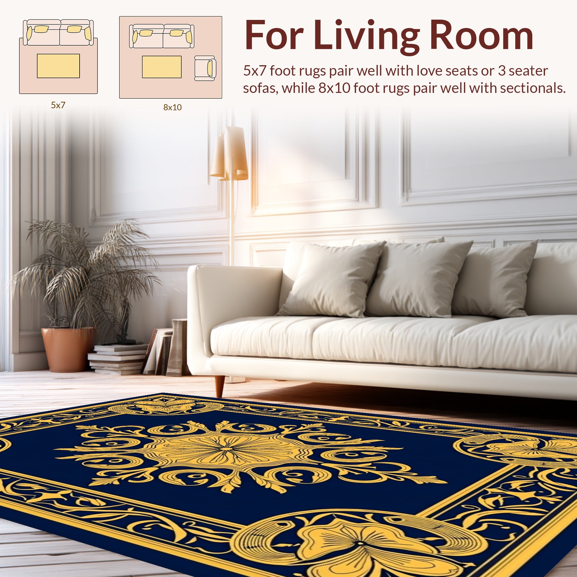 Elegant Golden Floral Border Design Rug
