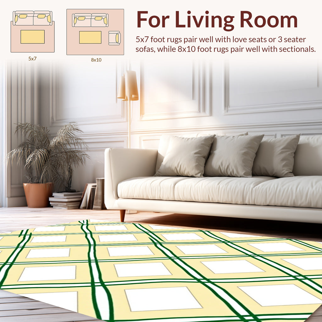 Cream Yellow Green Diamond Lattice Rug