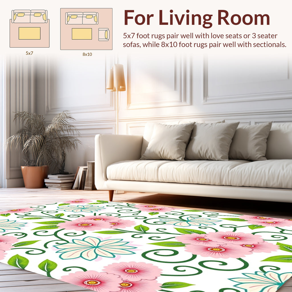 Pink Flower Swirl Pattern Rug