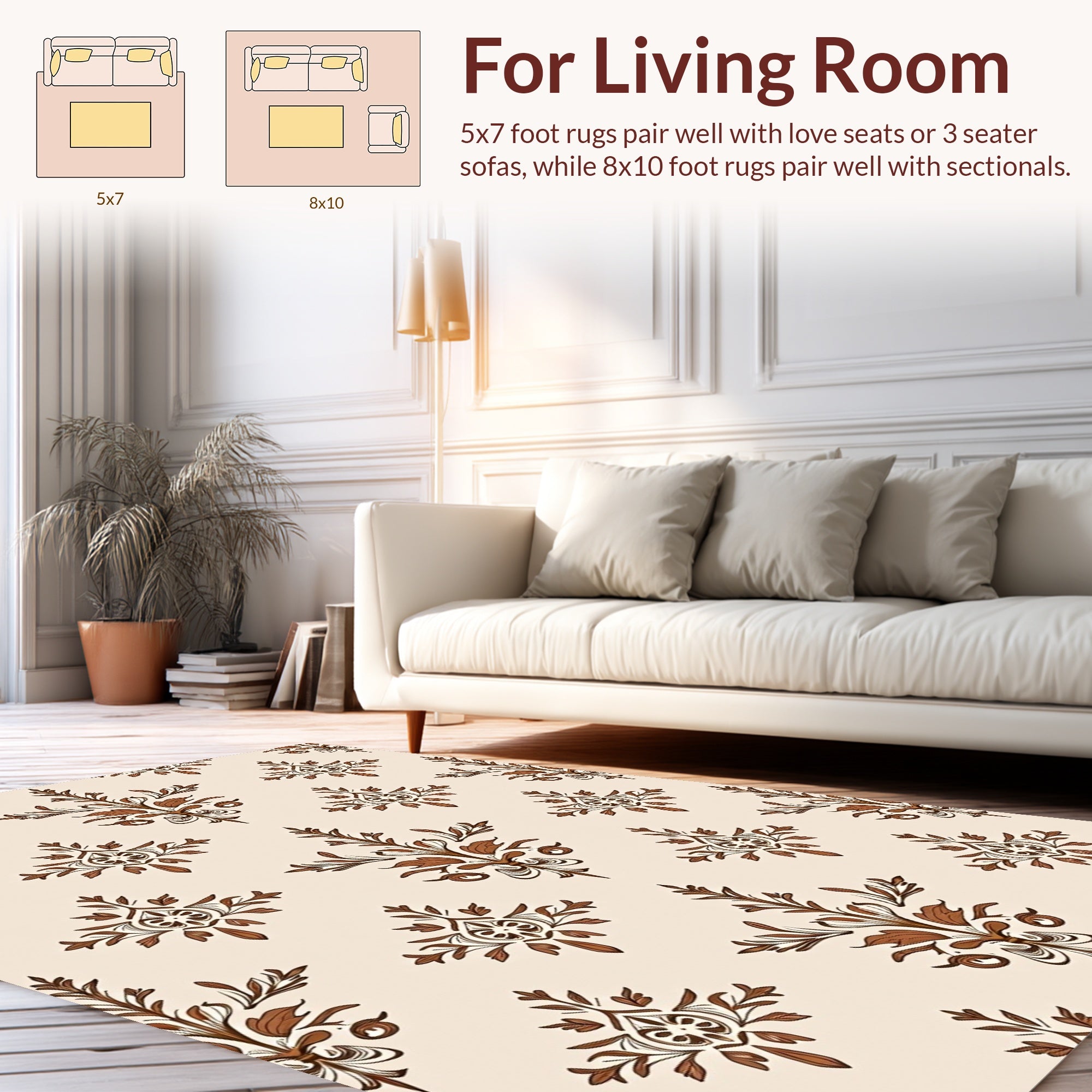 Ornate Damask Floral Pattern Rug