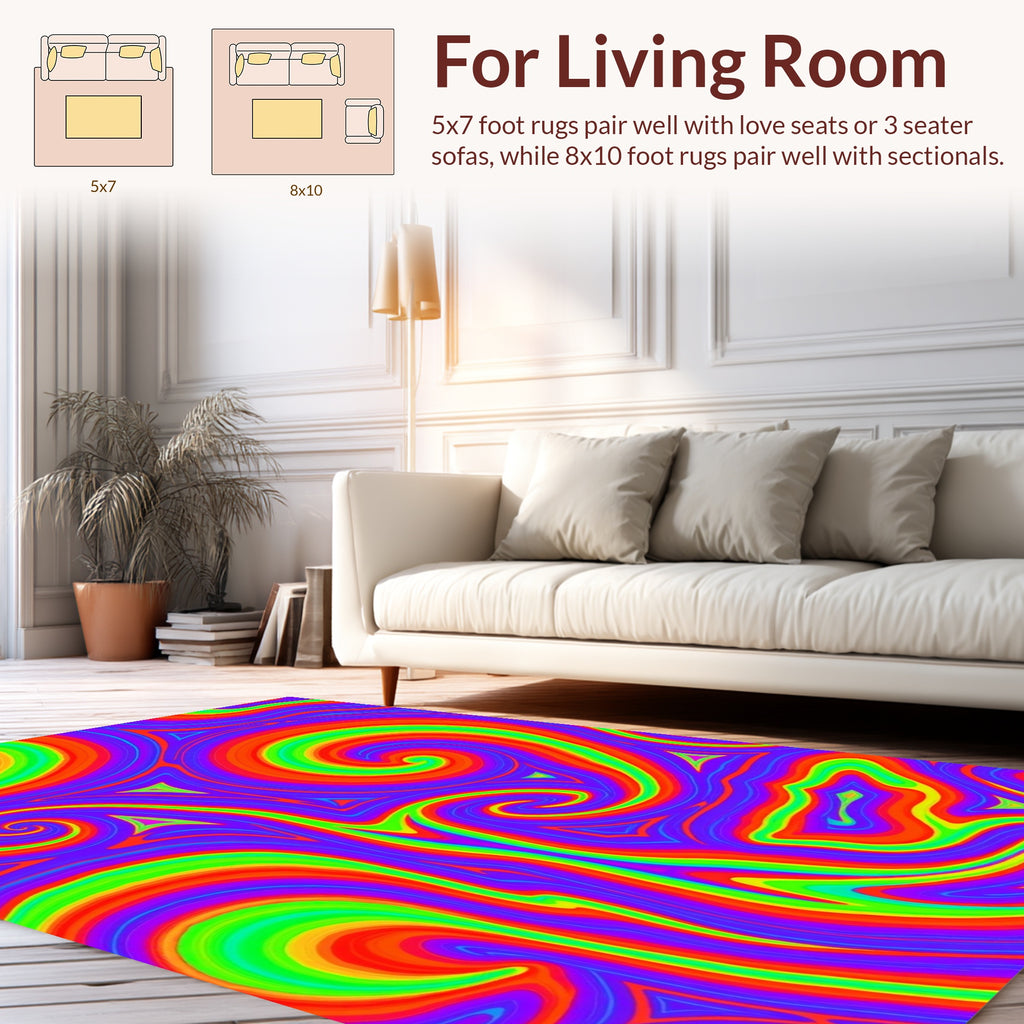 Vivid Swirl Rainbow Pattern Design Rug