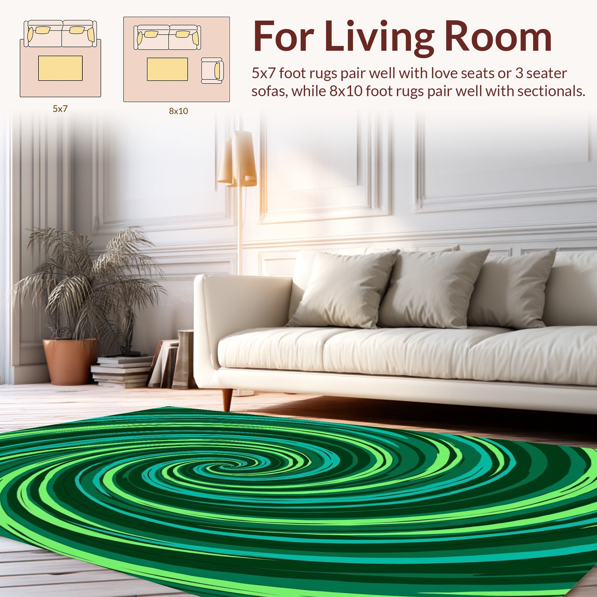 Swirling Green Strokes Pattern Rug