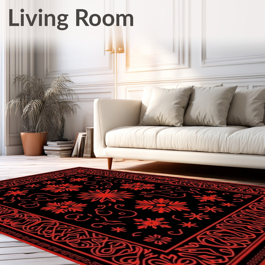 Bold Red Floral Border Rug