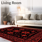 Bold Red Floral Border Rug