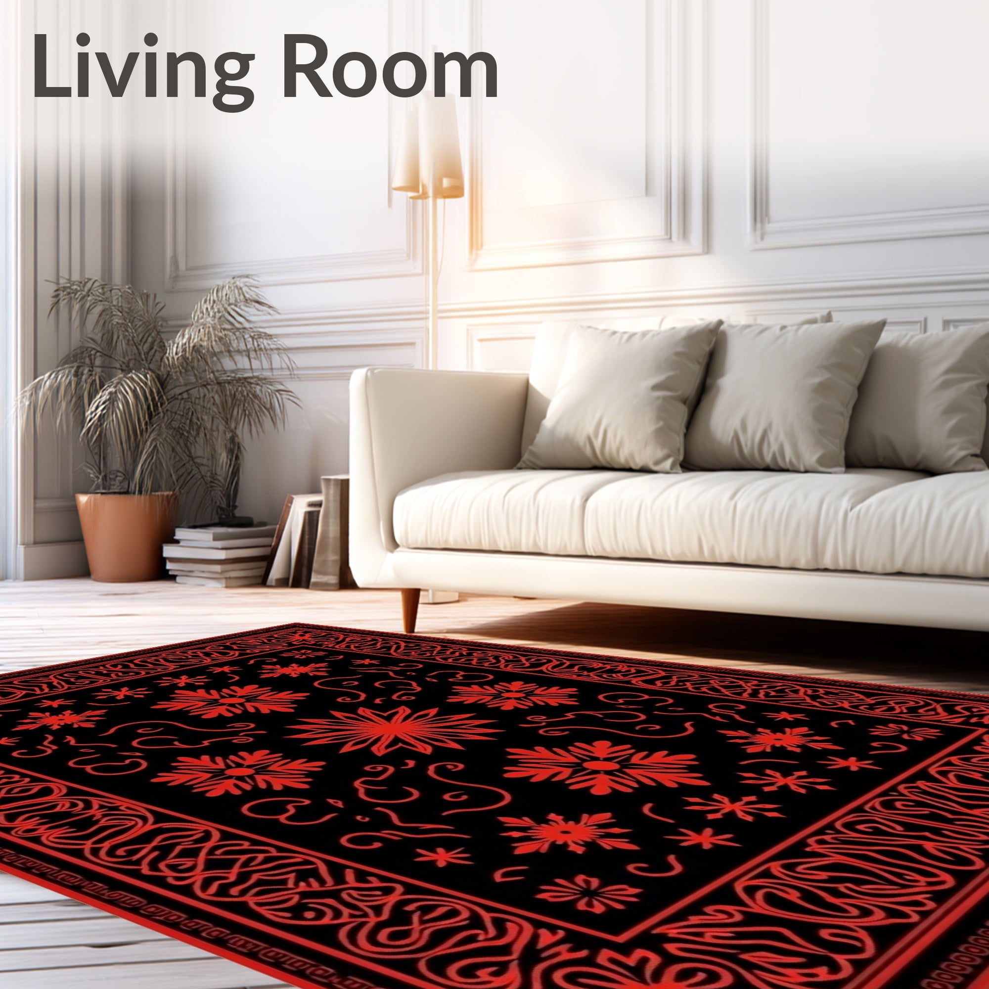 Bold Red Floral Border Rug