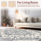 Grey Cream Damask Floral Pattern Rug