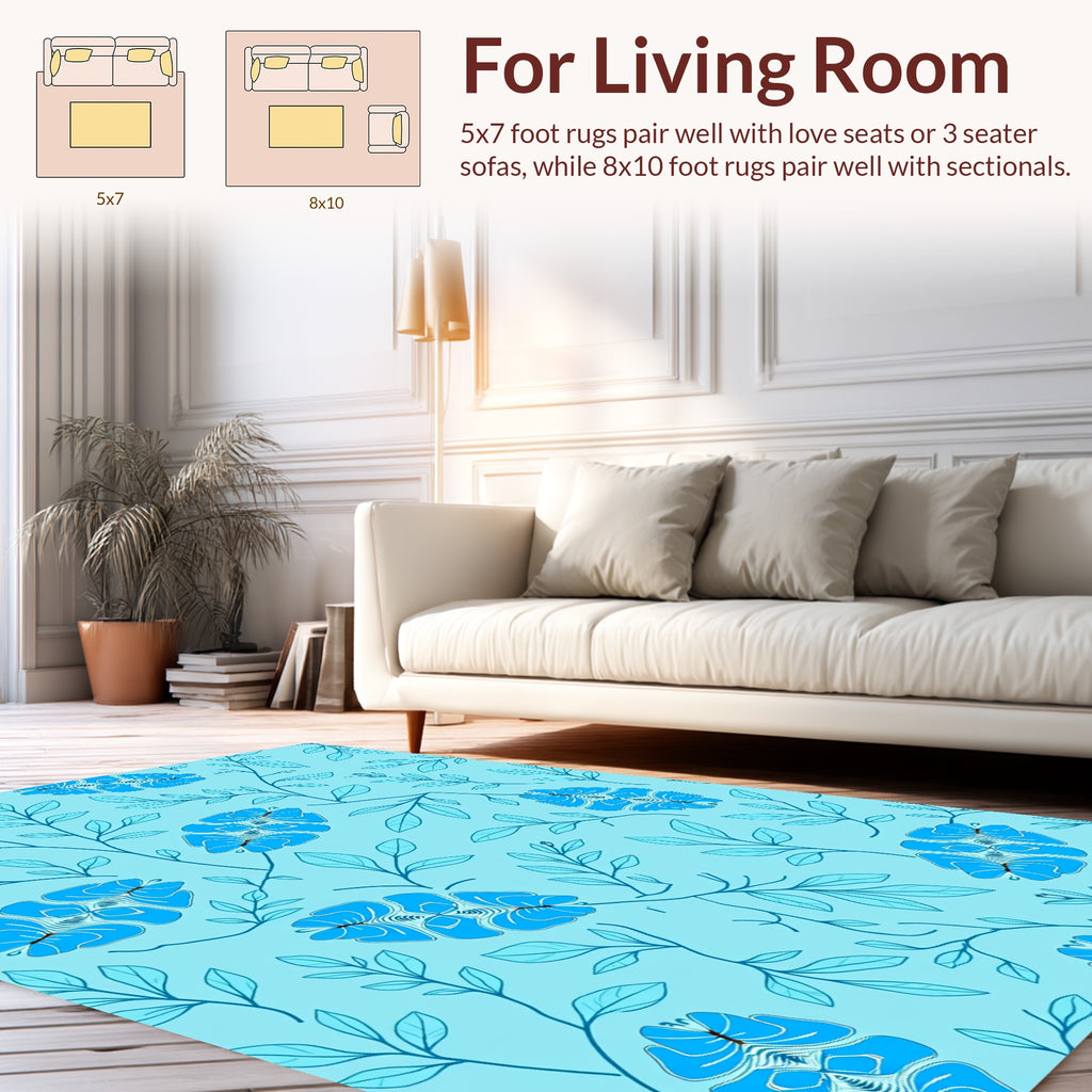 Blue Floral Vine Pattern Rug