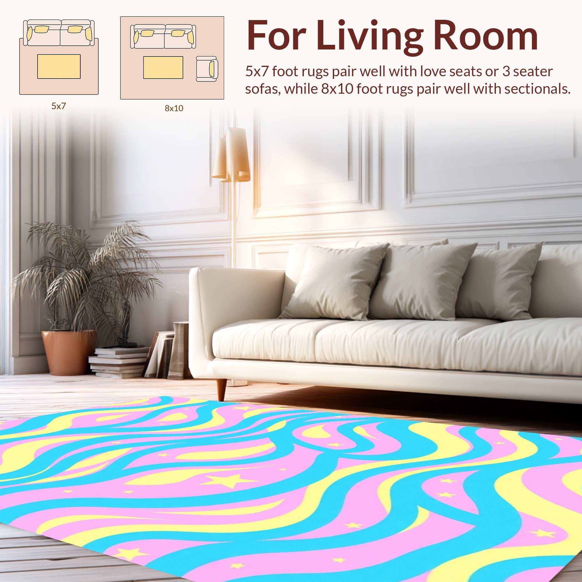 Pastel Waves Stars Design Rug