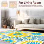 Bright Yellow Blue Daisy Burst Pattern Rug