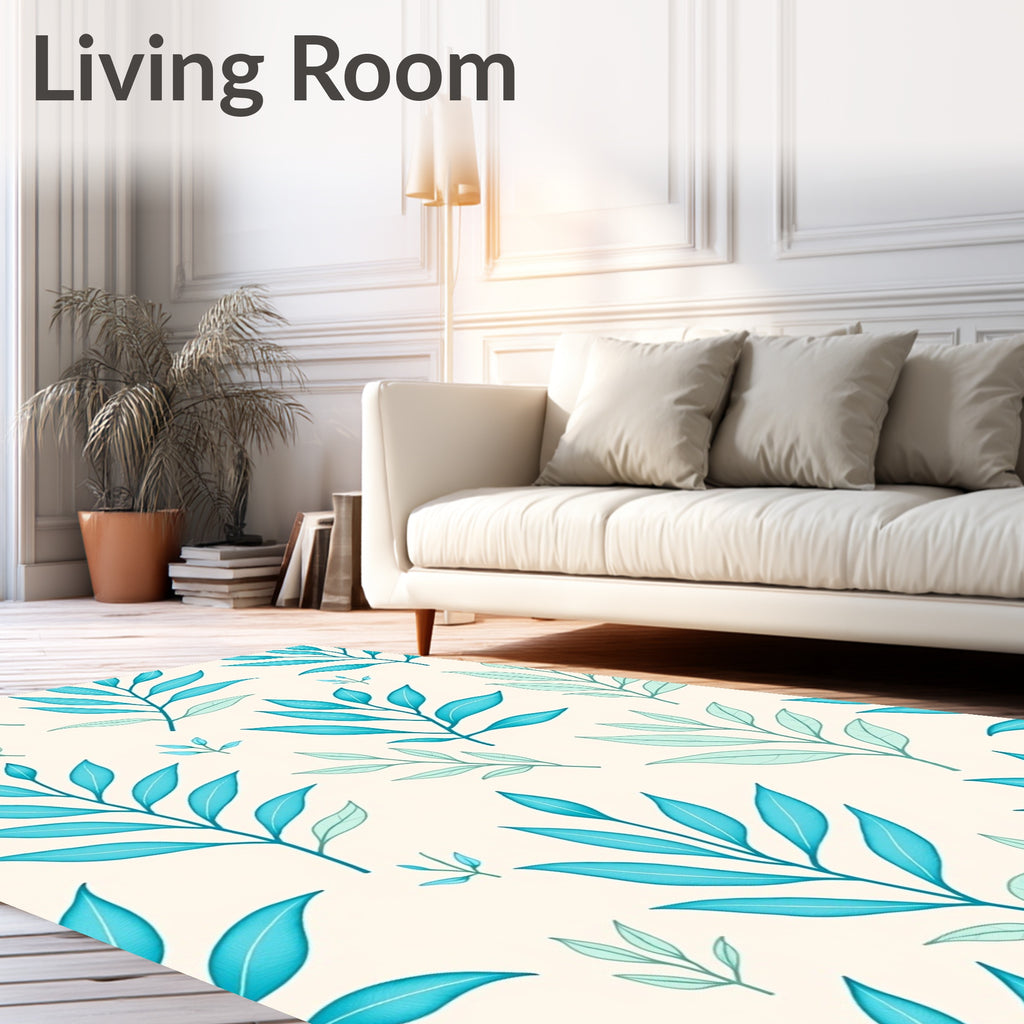 Aqua Leaf Pattern Rug