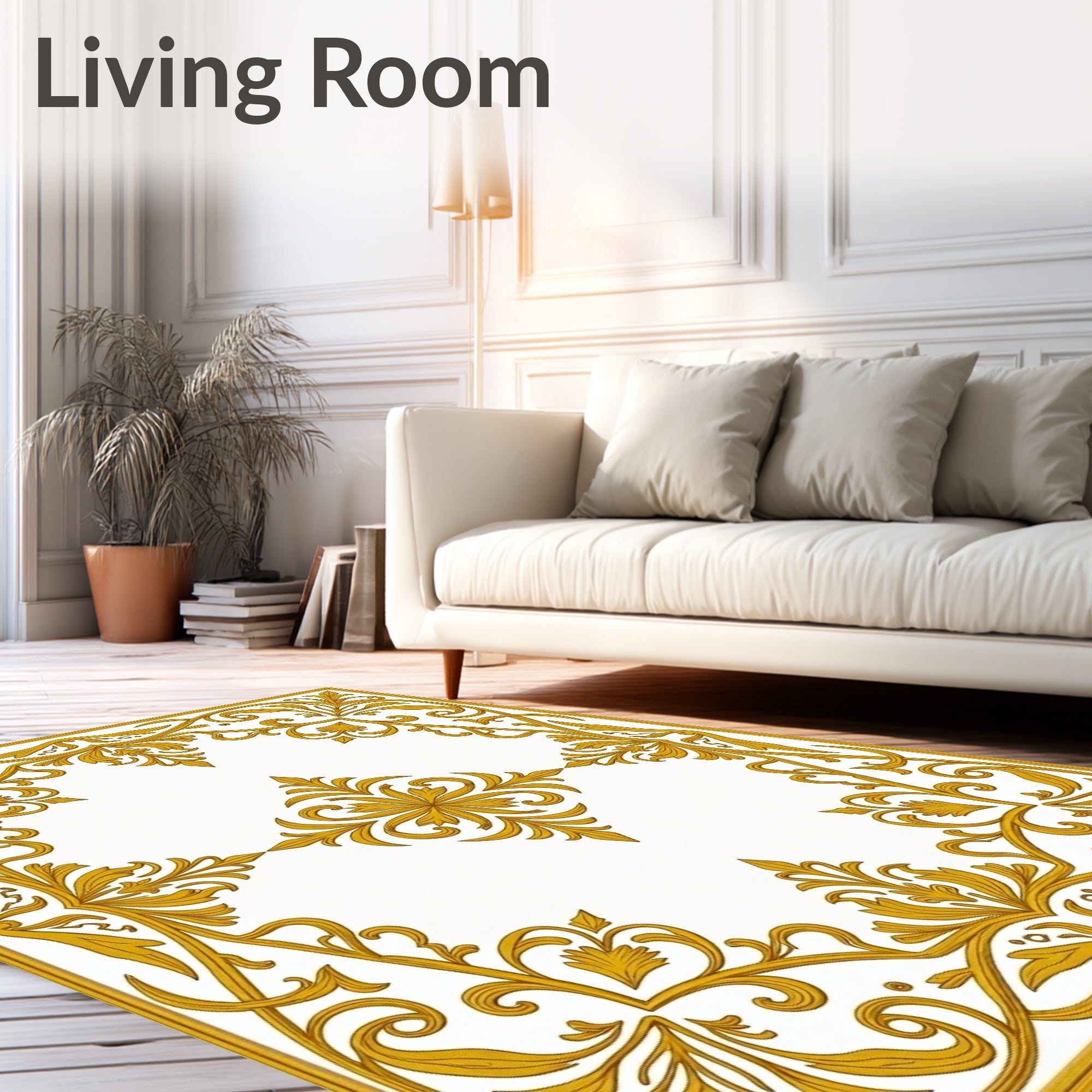 Golden Floral Scrollwork Design Rug
