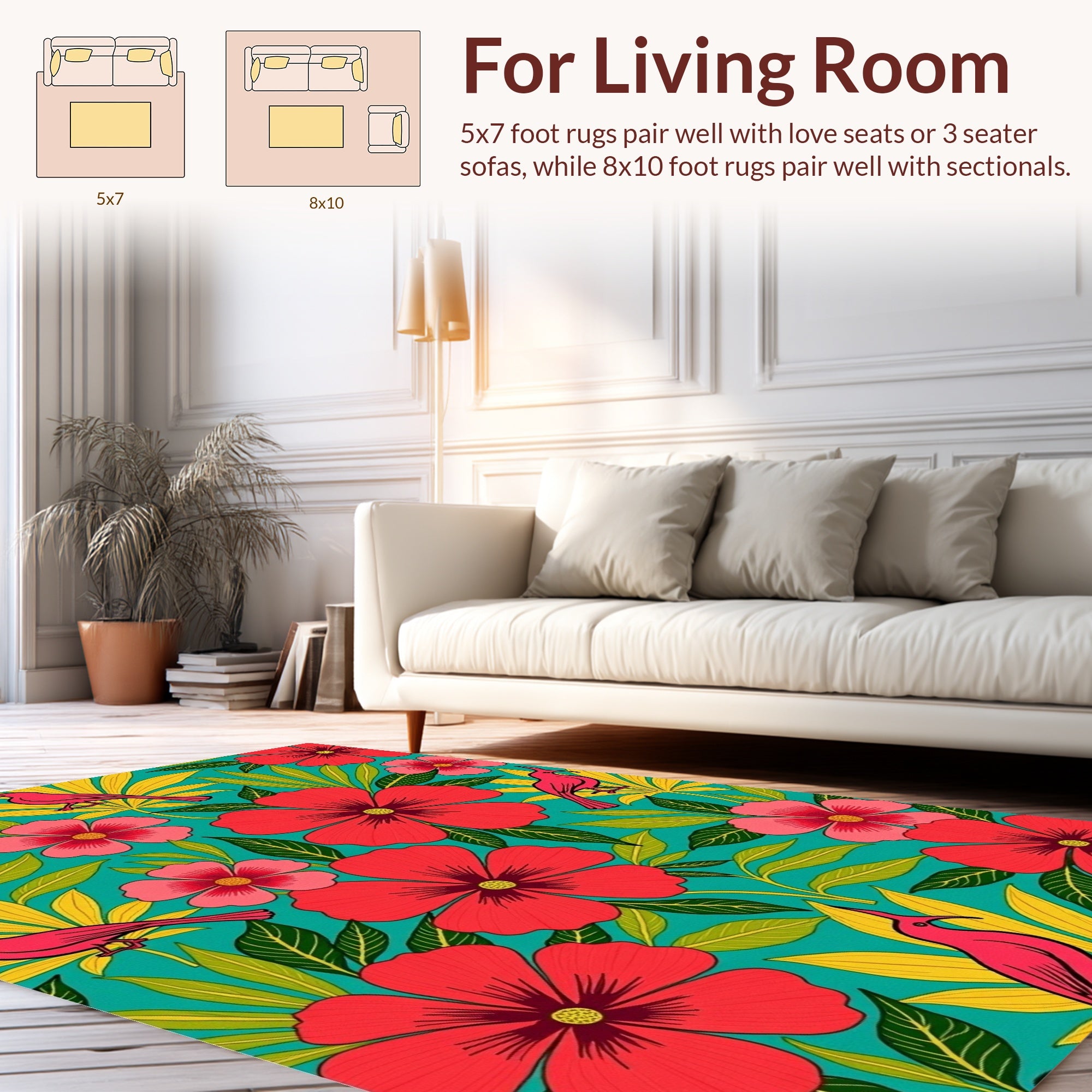 Tropical Bird Blossom Pattern Rug